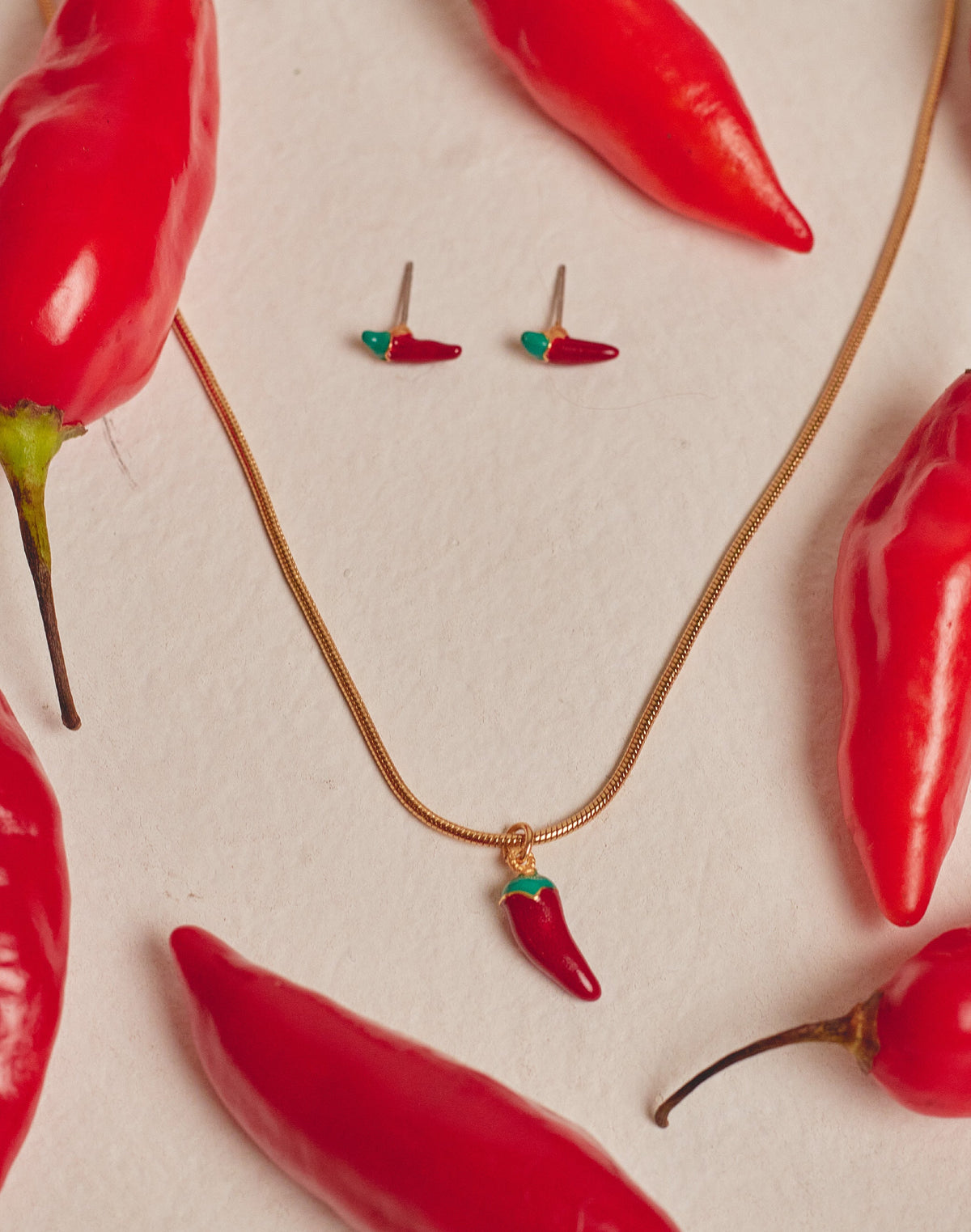 Hot Chili Stud Earrings & Necklace Set