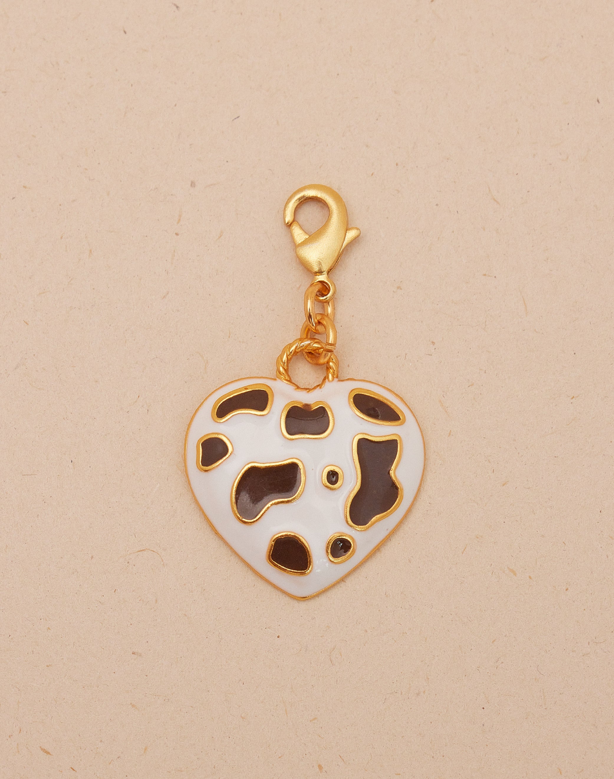 Mini Cow-Print Heart Charm