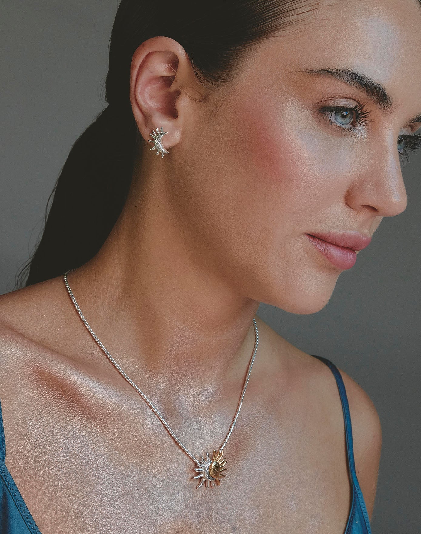 Sun & Moon Necklace + Earrings Set