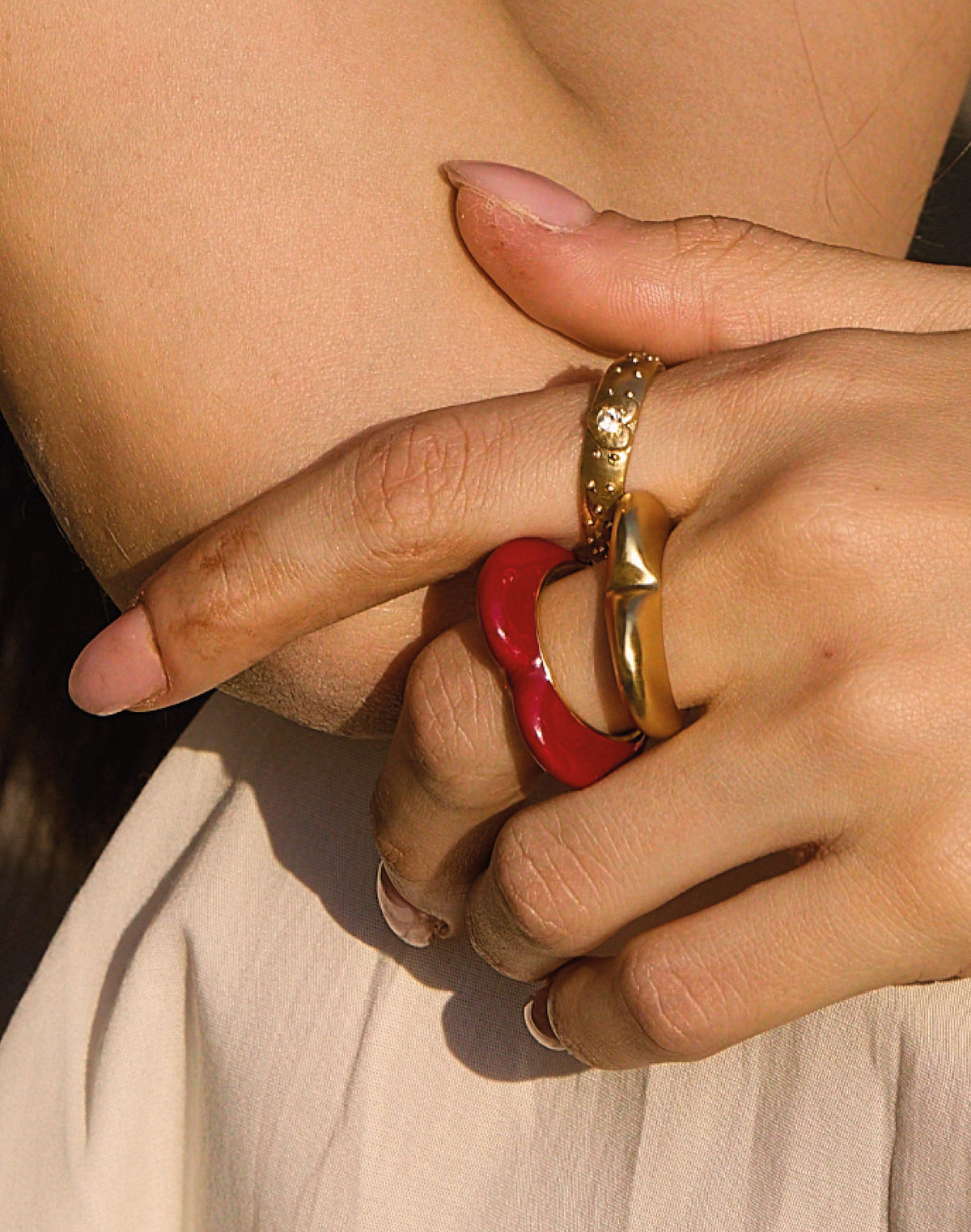 Set of 3 Melon Heart Rings