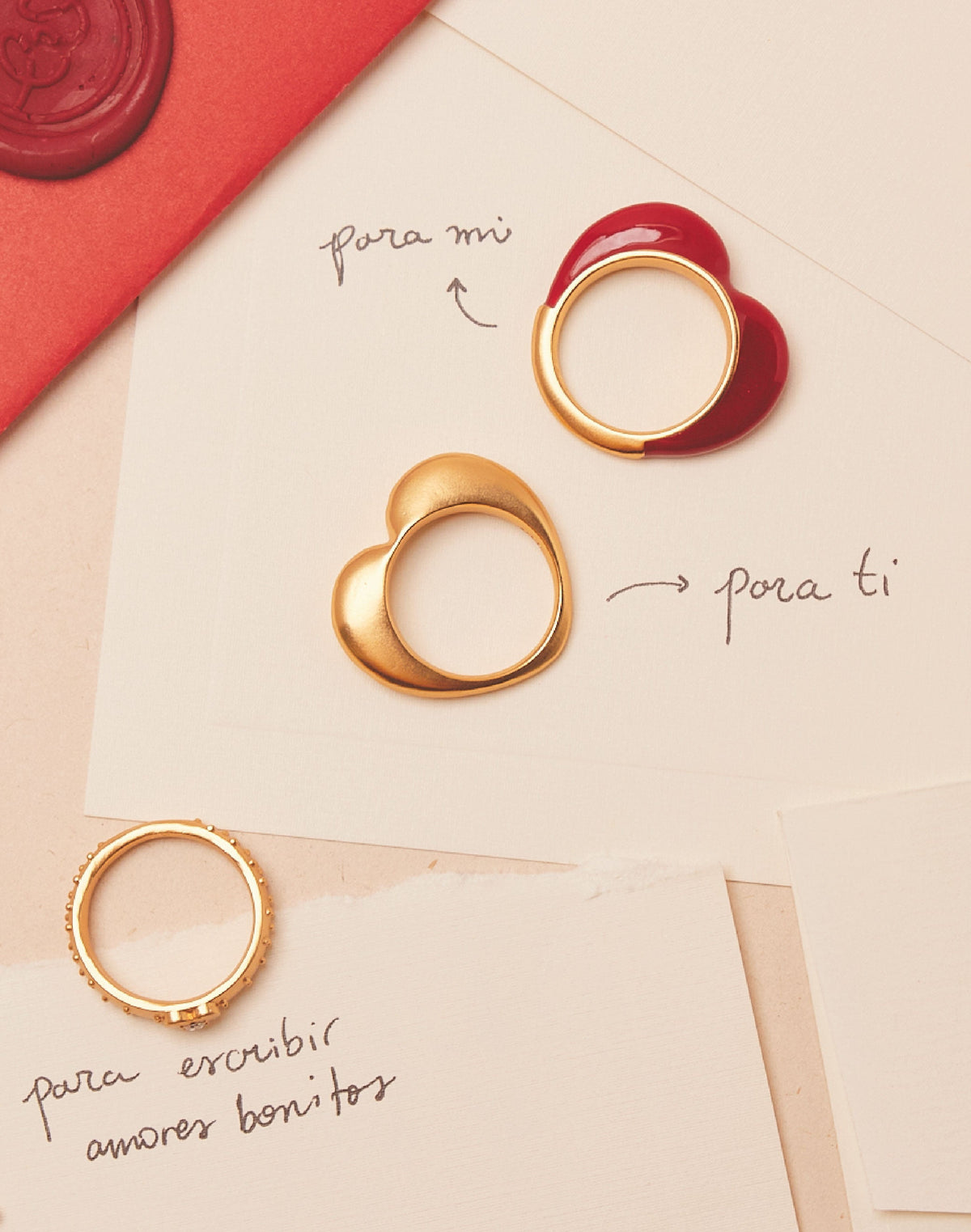 Set of 3 Melon Heart Rings