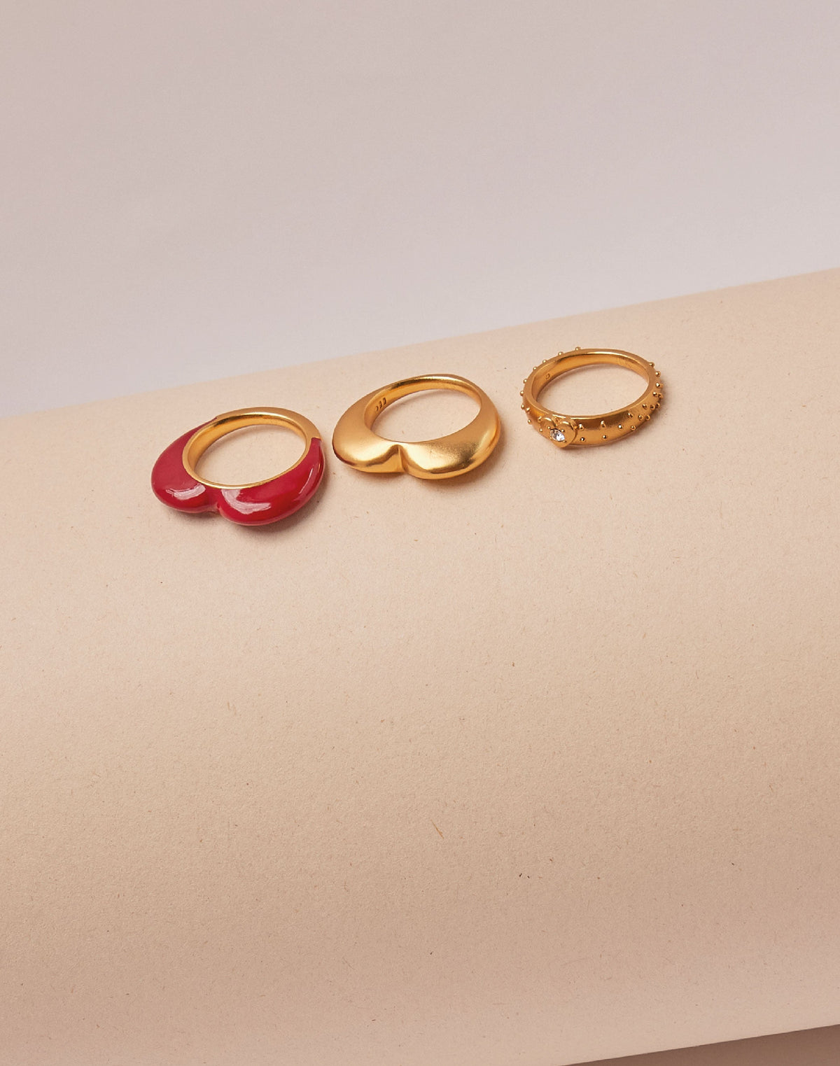 Set of 3 Melon Heart Rings