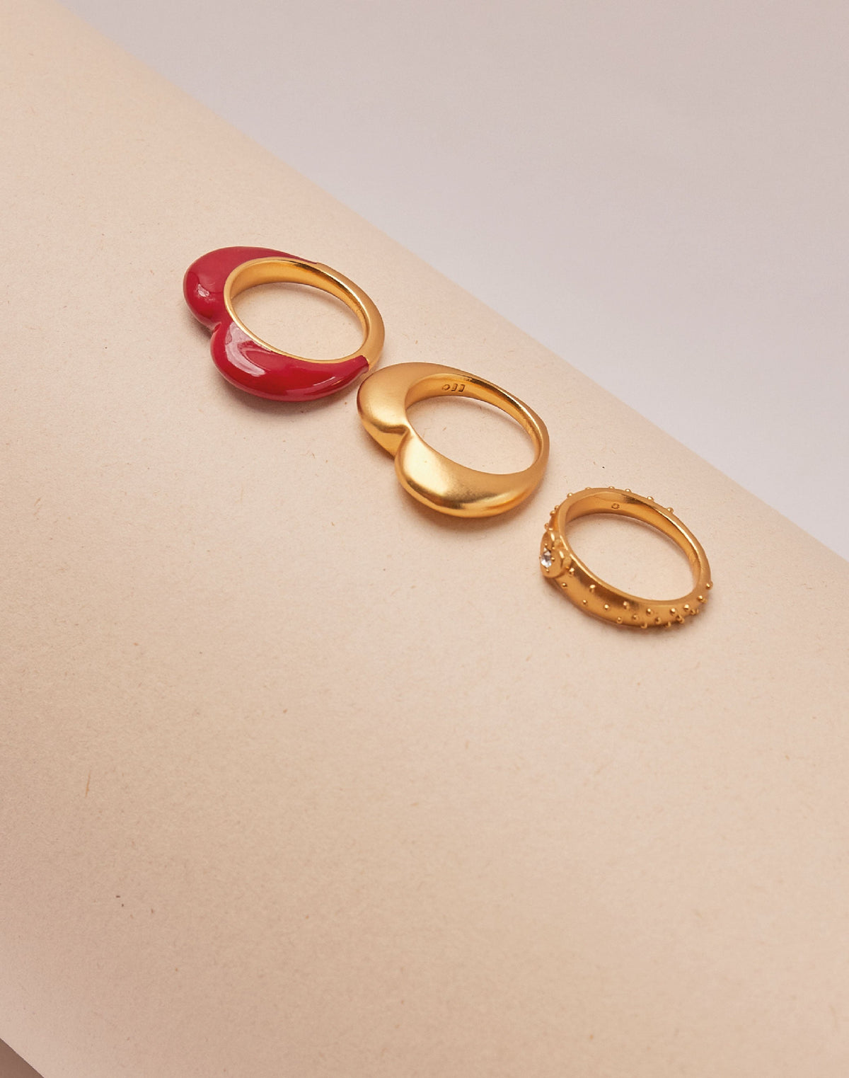 Set of 3 Melon Heart Rings